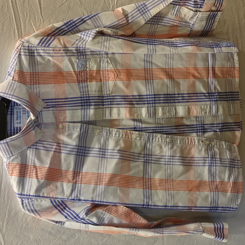 Mayoral Periwinkle and Tangerine Plaid Button Down Shirt...size 6